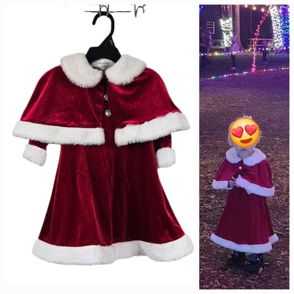 Baby Girl Red Santa Dress & Capelet 18M Faux Fur Velour Christmas Holiday Cape - Picture 1 of 12